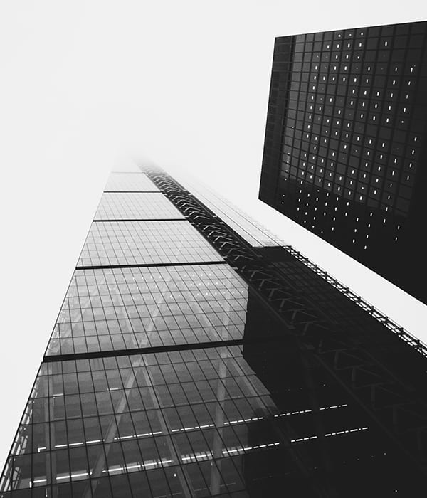 black and white photo of buildings