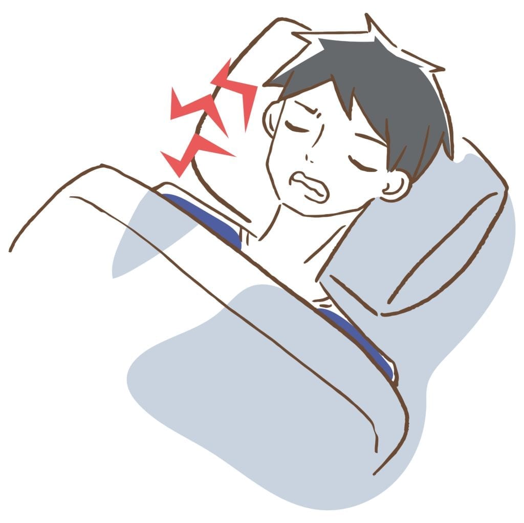 cartoon of boy sleeping and clenching his teeth