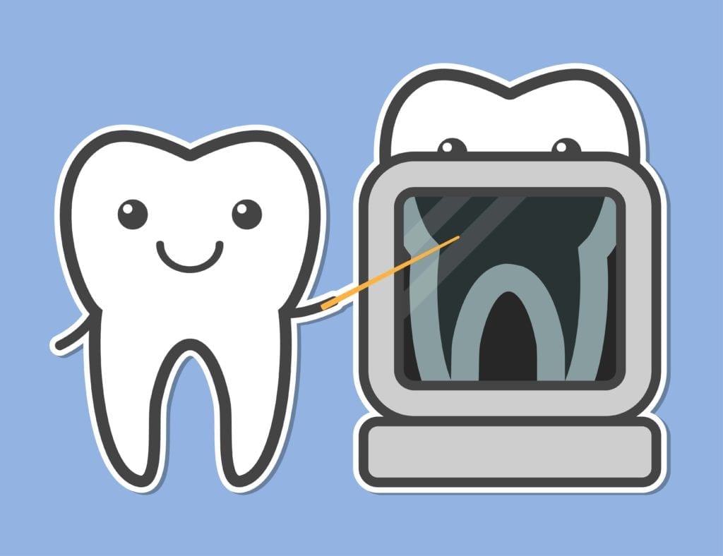 cartoon of teeth getting x-rayed
